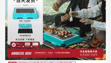 两小时烤完就丢：阿丢一次性烧烤炉 19.9 元大促（京东同款售价 34.9 元）